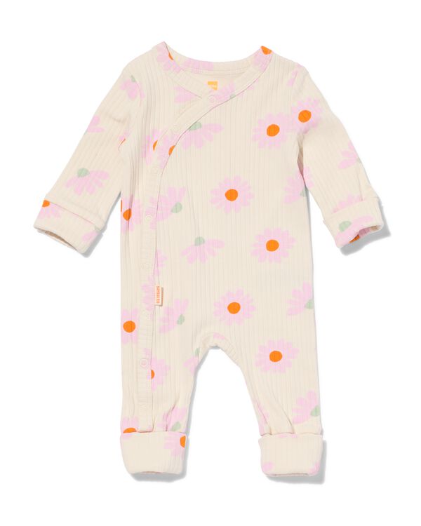 newborn meegroei boxpakje rib bamboe met stretch bloemen ecru ecru - 33412820ECRU - HEMA